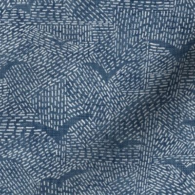 Sashiko Seagulls in Indigo Blue | Hand stitched birds, Japanese sashiko stitching on deep blue linen texture, kantha quilt, ocean decor, blue and white rustic bird pattern.