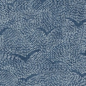 Sashiko Seagulls in Indigo Blue | Hand stitched birds, Japanese sashiko stitching on deep blue linen texture, kantha quilt, ocean decor, blue and white rustic bird pattern.