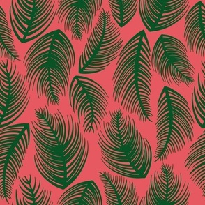 Palm Leaves - Green + Coral Pink