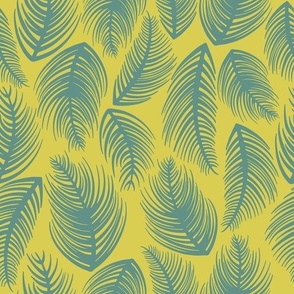 Palm Leaves - Teal Blue + Lime Green