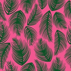 Palm Leaves - Green + Pink