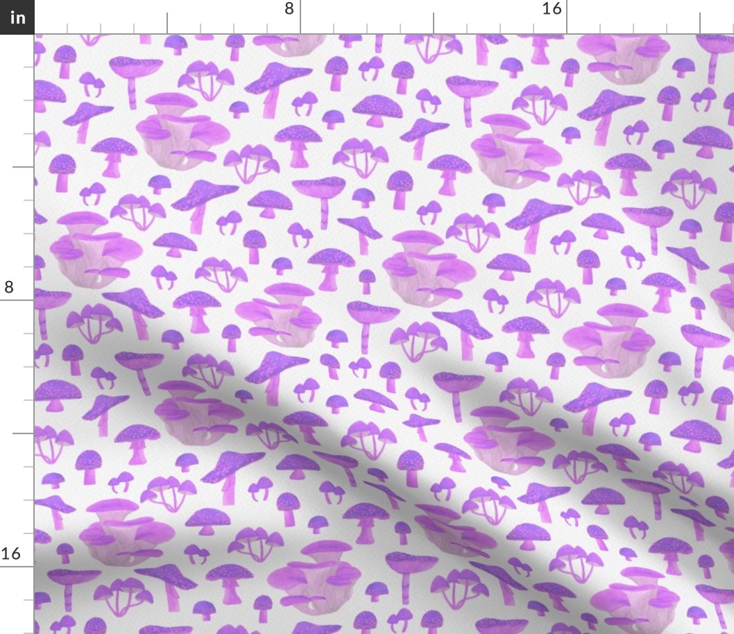 Pink Watercolour Mushrooms Seamless Pattern - Small Scale