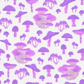 Pink Watercolour Mushrooms Seamless Pattern - Medium Scale
