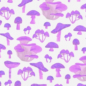 Pink Watercolour Mushrooms Seamless Pattern - Large Scale