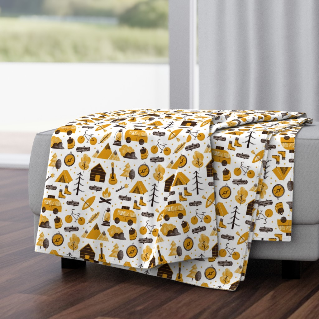 Yellow and Brown Camping Fabric