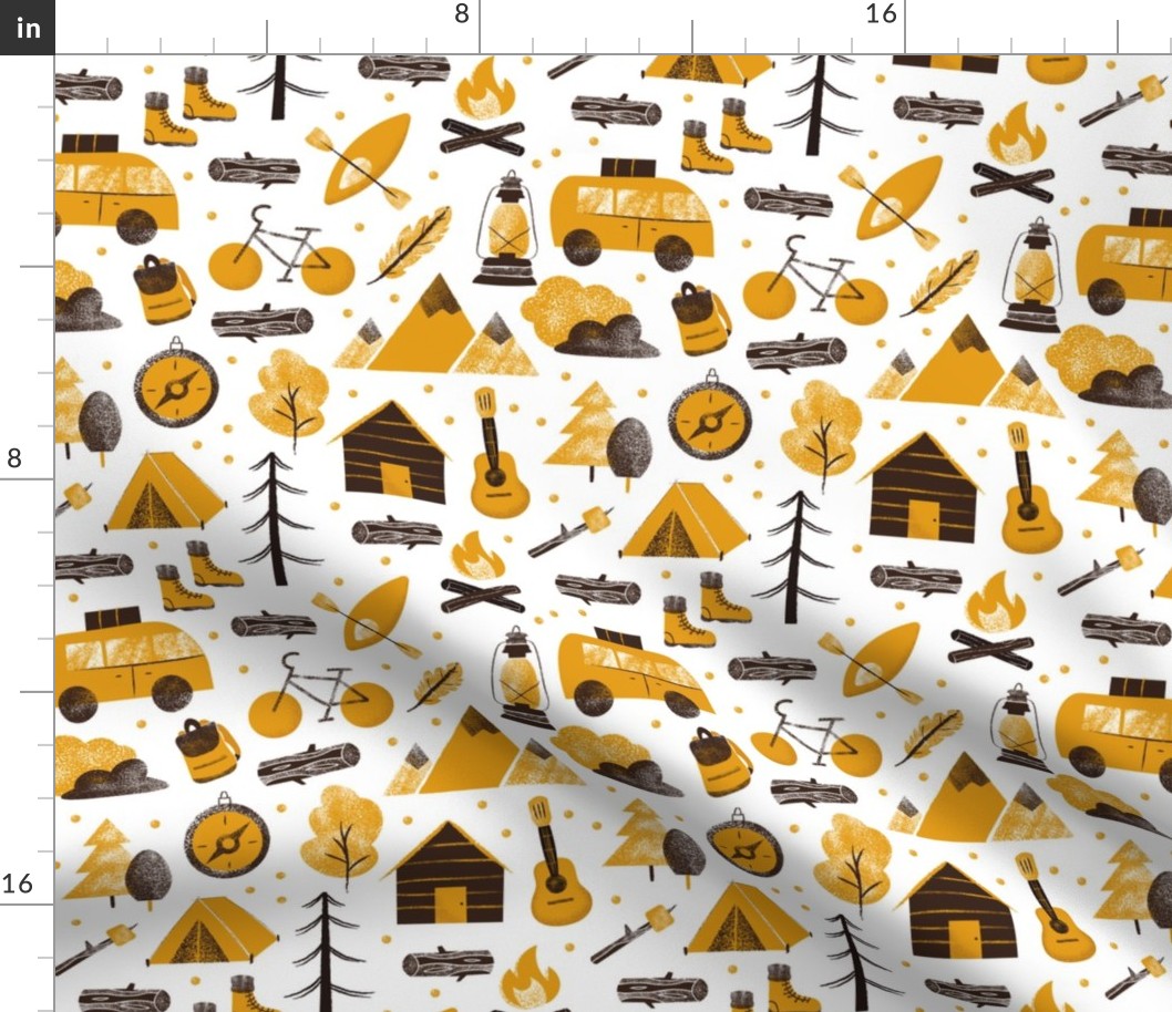 Yellow and Brown Camping Fabric