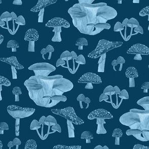 Monochrome Blue Mushrooms - Large Scale