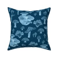 Monochrome Blue Mushrooms - Medium Scale