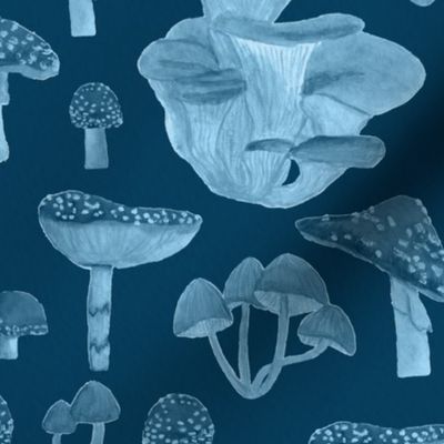 Monochrome Blue Mushrooms - Medium Scale