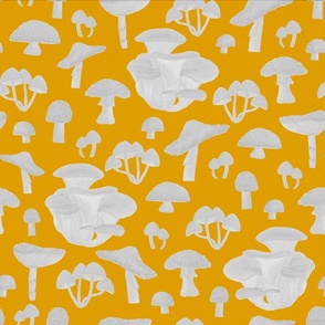 Grey Mushrooms on Mustard Yellow - Medium Scale