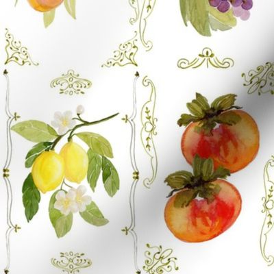 nostalgia-wallpaper-fruit-tiles-yellow-green-blue-orange-red-purple-on-bone