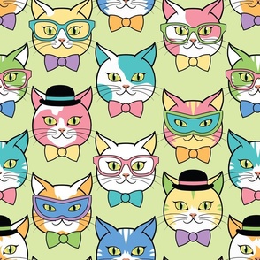 Cats in Hats and Glasses Brightly Coloured