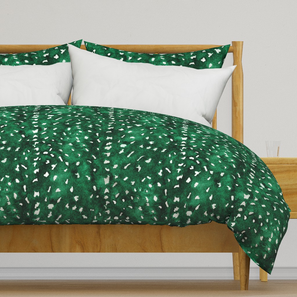 Faux Deer Hide in Emerald Green - Large Scale - Spots Fawn Watercolor deer skin