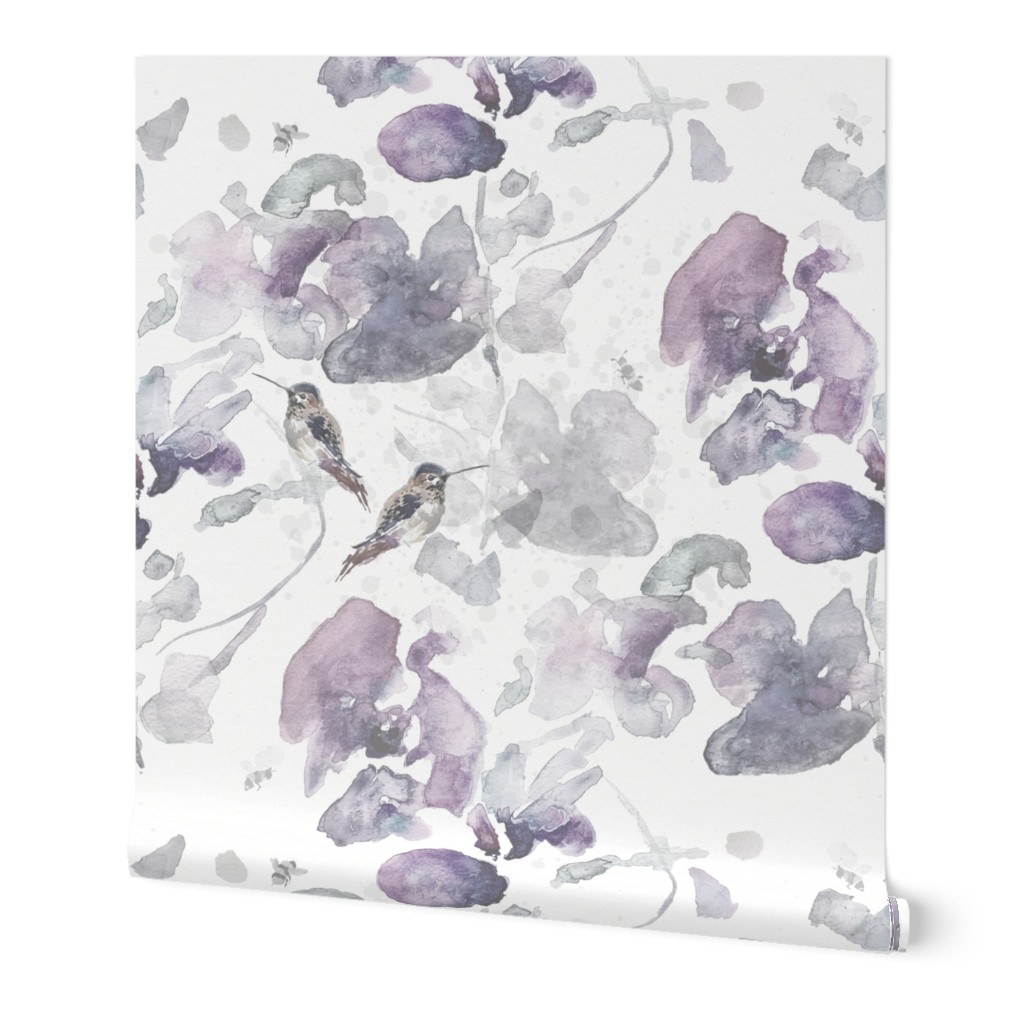 Hummingbird Orchids / Purple Floral / Watercolor / Bee / Large