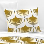 Art Deco Swans - Vintage Gold on White - 12" wide repeat