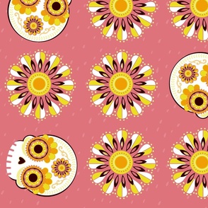 Flowers and Sugar Skulls on Pink - XL