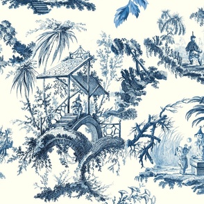 Vintage Jumbo Toile Chinoise Children Blue on soft yellow