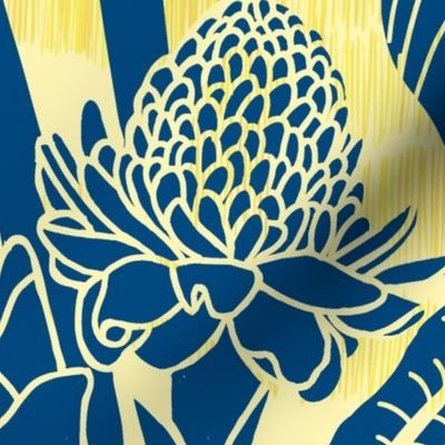 Hawaiian torch Ginger stalks-deep blue-pale lemon texture