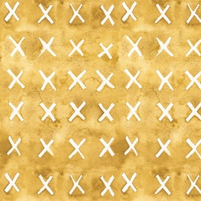 golden X yellow ochre tan mustard hide mudcloth watercolour x's 