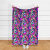 Vintage kitsch pink leopards in jungle purple