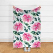 Floral in fuchsia and teal XL - large scale watercolor floral fabric and wallpaper