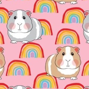 large guinea pigs and rainbows on pink