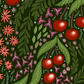 Cherry Festival // Green Background // Large Scale
