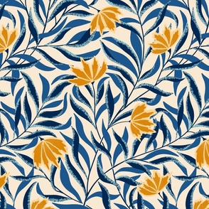 Vintage Cottage Core Climbing Floral wallpaper Blue Orange 