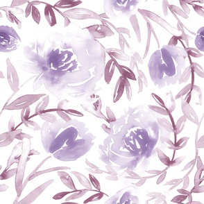 Mauve watercolor floral  - large scale faded floral print, fabric and wallpaper 