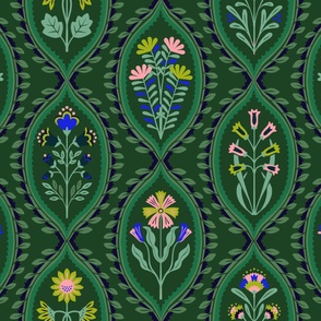Vintage Folk Floral - Large Scale - 70s Green