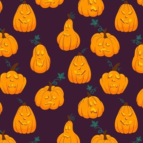 Halloween Scary Pumpkin, Orange and Purple
