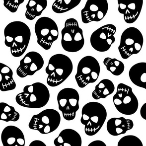 Halloween Skulls, Black and White Pattern