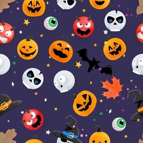 Halloween Cartoon Pumpkins and Skulls Pattern