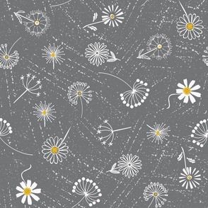 Dandelions and Daisies Gray Large