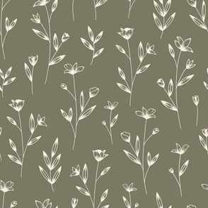 Dainty Florals in Army Green - Large Scale