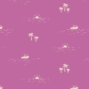 Ocean Dip Boats and Palm Trees in Berry Purple