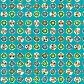 Flowers and Sugar Skulls on Teal - Medium