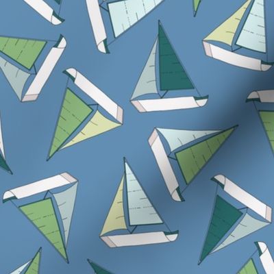 Set Sail Boats in Greens and Blues
