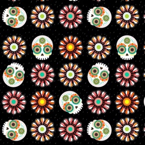 Flowers and Sugar Skulls on Black