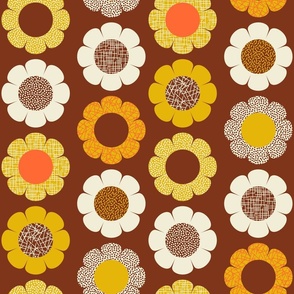 Vintage Nostalgia Patterned Flowers - Large - Brown