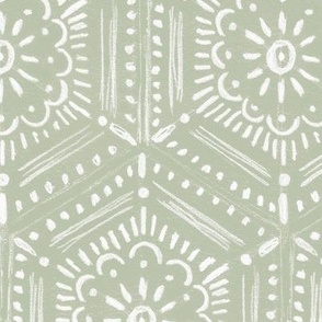 flower motif bohemian honeycomb tile pastel sage green LARGE