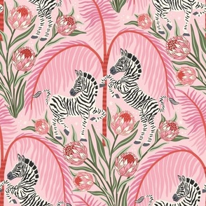 zebra and protea / pink / large