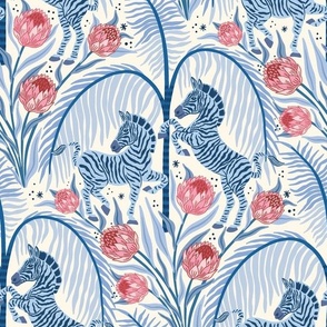 zebra and protea / blue / large