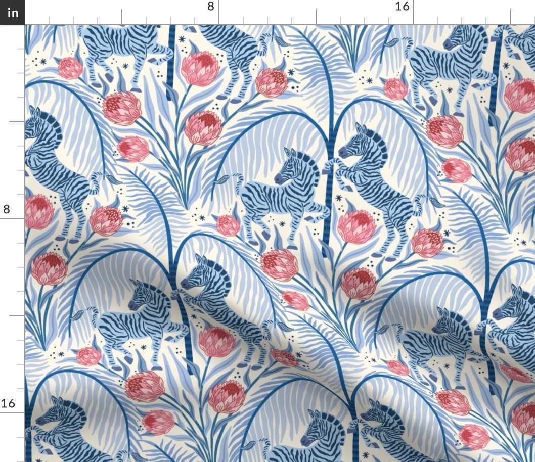 zebra and protea / blue / large