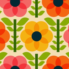 Retro-Kitchen-Flowers---XL---pink-orange-yellow-GREEN---JUMBO-DOTS