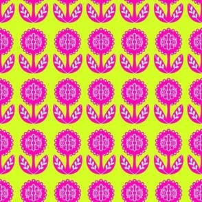 Retro Scandinavian Flower - Hot Pink and Yellow