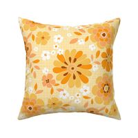 Marigold Retro 70s cottagecore Large Scale Orange yellow brown on yellow wallpaper by Jac Slade