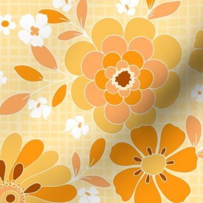 Marigold Retro 70s cottagecore Large Scale Orange yellow brown on yellow wallpaper by Jac Slade