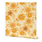 Marigold Retro 70s cottagecore Large Scale Orange yellow brown on yellow wallpaper by Jac Slade