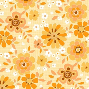 Marigold Retro 70s cottagecore Large Scale Orange yellow brown on yellow wallpaper by Jac Slade